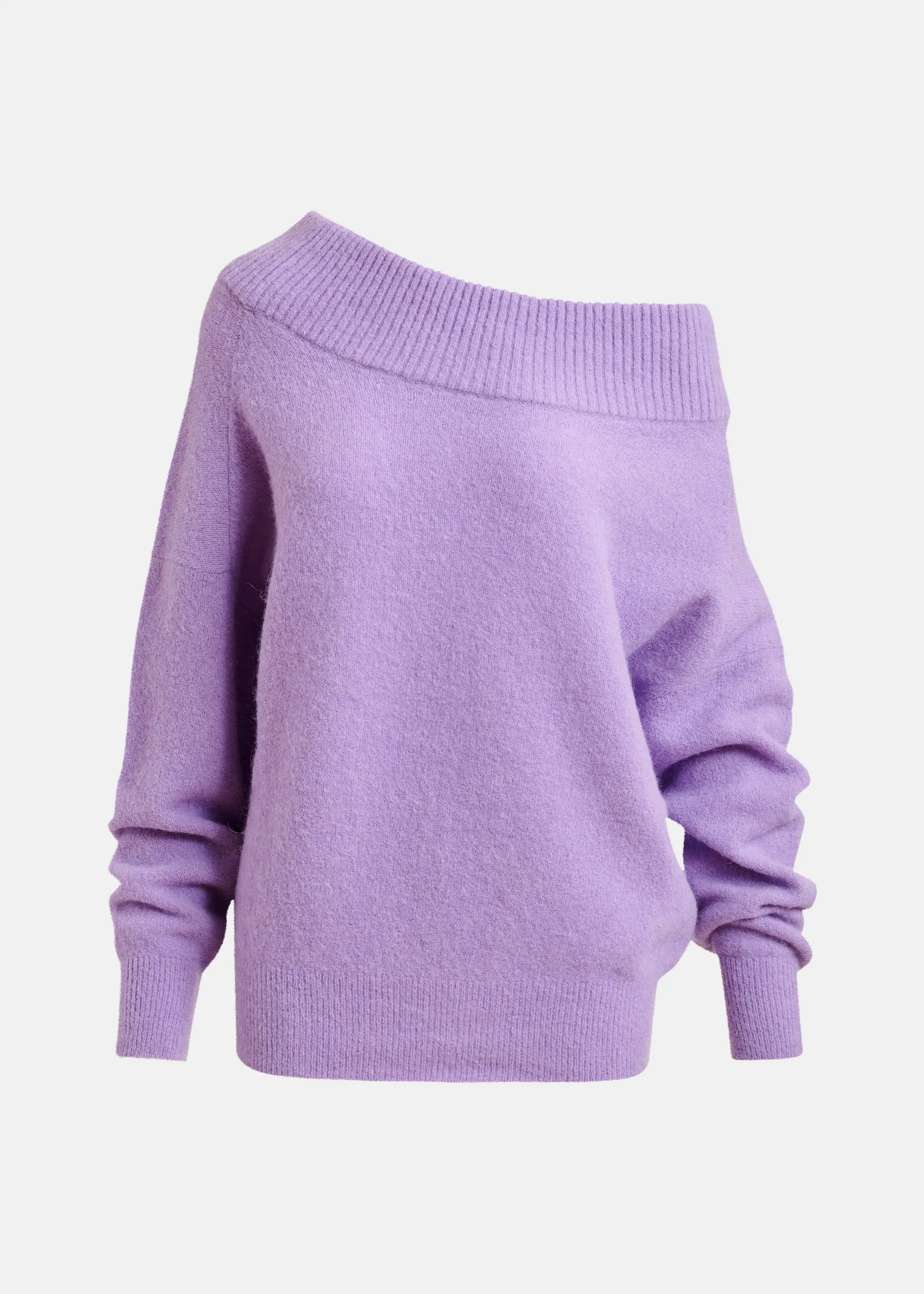 Purple alpaca wool-blend off-shoulder knit sweater | Essentiel Antwerp United Kingdom | Essentiel Antwerp