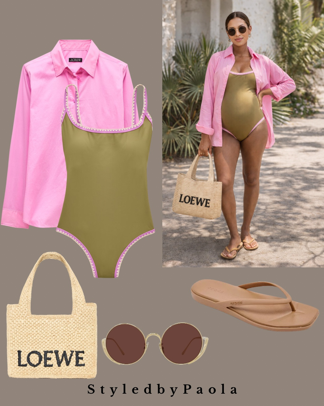 This effortless maternity summer outfit is the perfect mix of comfort and style 🤍 Featuring a lightweight pink button-down, a flattering one-piece swimsuit, and neutral accessories for that elevated everyday look. Perfect for vacation, beach days, or warm weather mom style. 

Shop the look below 👇🏻 🌸

#LTKBump #LTKSeasonal #LTKU