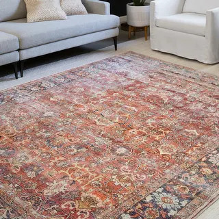 Alexander Home Isabelle Vintage Border Printed Area Rug - 2'6" x 7'6" - Spice/Marine | Bed Bath & Beyond