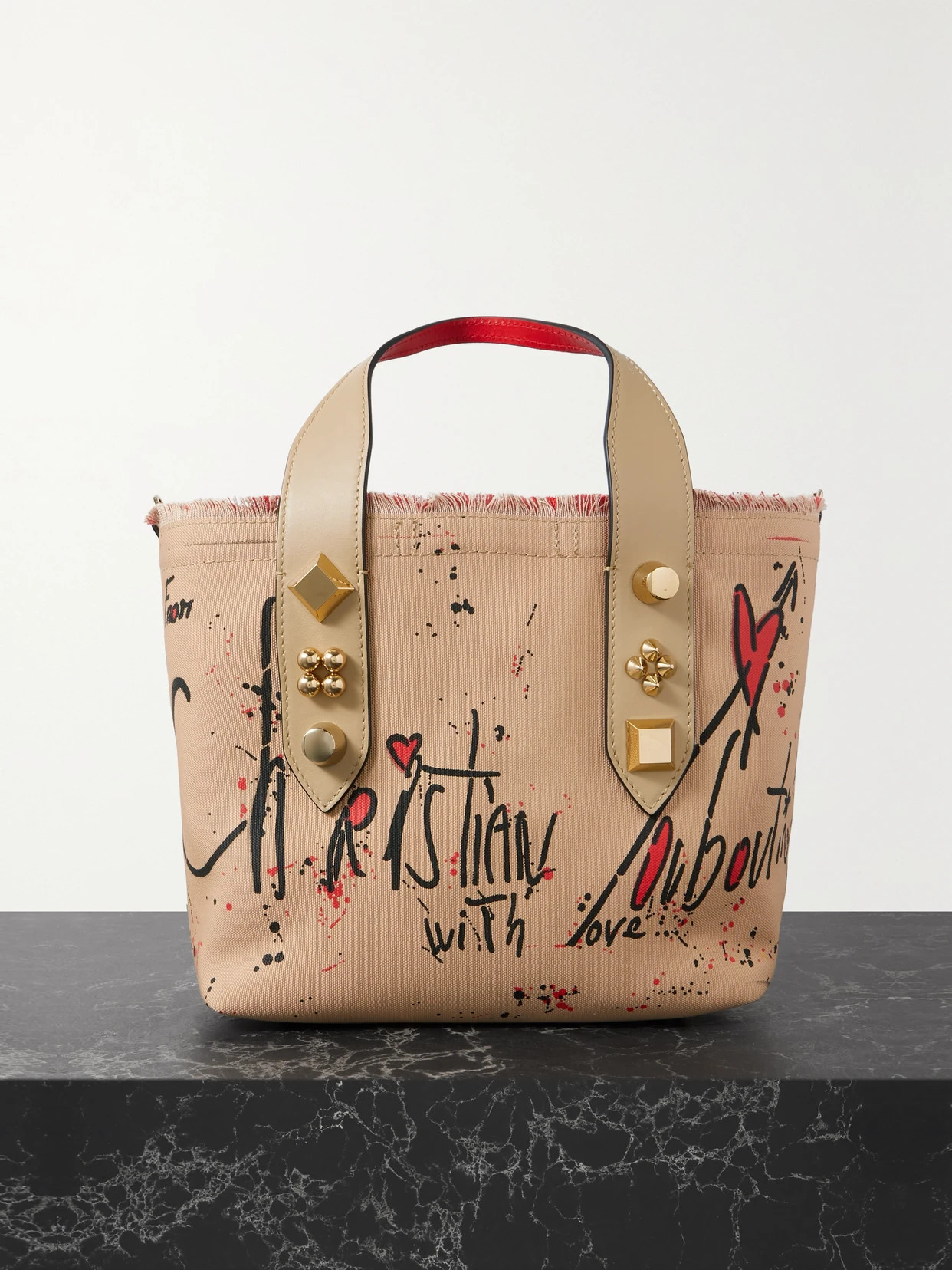 Christian Louboutin - Frangibus Small Leather-trimmed Frayed Printed Canvas Tote - Neutrals | NET-A-PORTER (US)