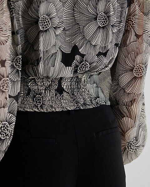 Floral V-neck Faux Wrap Tie Waist Top | Express