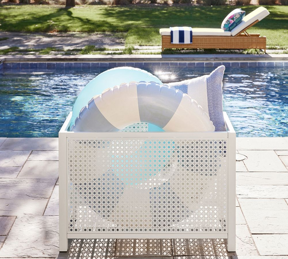 Malibu Metal Perforated Outdoor Pool Storage Bin | Pottery Barn (US)