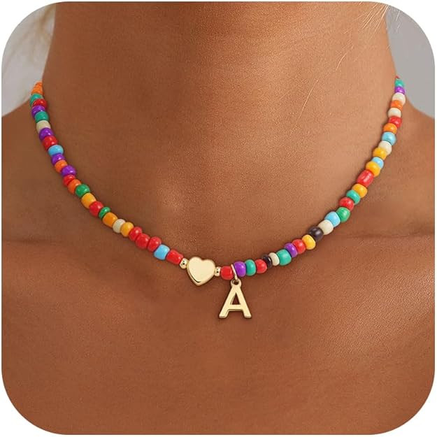 Eaciy Valentines Day Gifts for Kids Women Girls - Colorful Beaded Initial Necklace Teen Girls Tre... | Amazon (US)