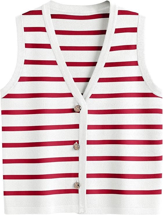 LILLUSORY Vest Tops for Women 2025 Fall Outfits Striped Sweaters Button Up Casual Shirts Blouses ... | Amazon (US)