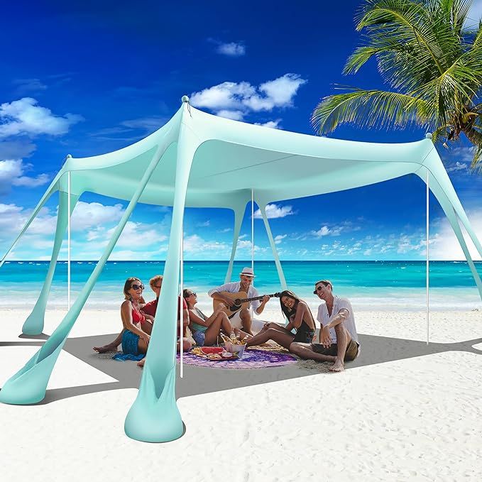 Beach Canopy Beach Tent Pop Up Shade 10x10ft Sun Shelter UPF50+ with 8 Sandbags-2 Sand Shovel-4 A... | Amazon (US)