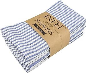 INFEI Plain Striped Cotton Linen Blended Dinner Cloth Napkins - Set of 12 (40 x 30 cm) - for Even... | Amazon (US)