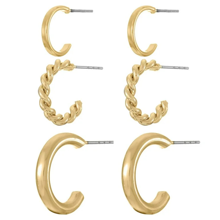 Time and Tru Gold Hoop Earring Trio for Women, 3 Pairs - Walmart.com | Walmart (US)