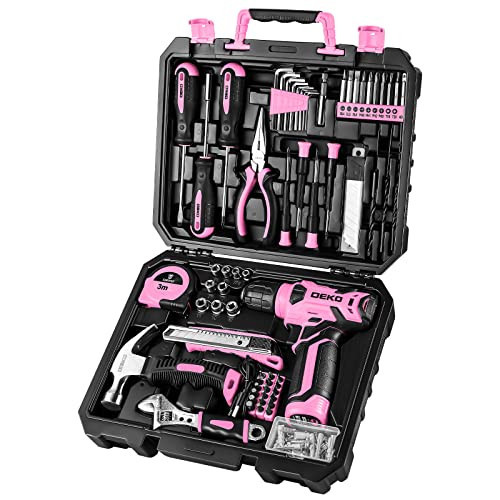 DEKOPRO Drill Set: Tool Set with 8V Pink Cordless Drill, Home Tool Kit with Drill, Hand Tool Kits for Women 126 Piece | Amazon (US)