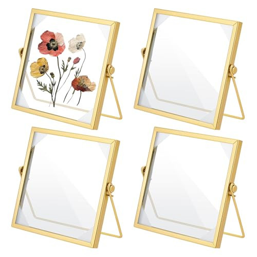 GLASSWINDS 4Pcs Pressed Flower Frame, Double Glass Frame for Pressed Flowers Handmade, 6x6 Inches Clear Glass Picture Frames, Gold Floating Frames for Press Flower Tabletop Display DIY Birthday Gift | Amazon (US)