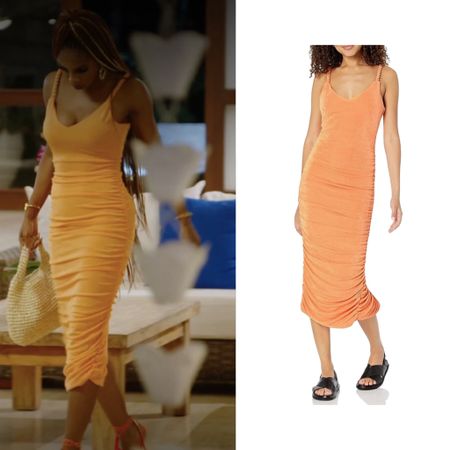 Candiace Dillard’s Orange Ruched Twist Strap Dress