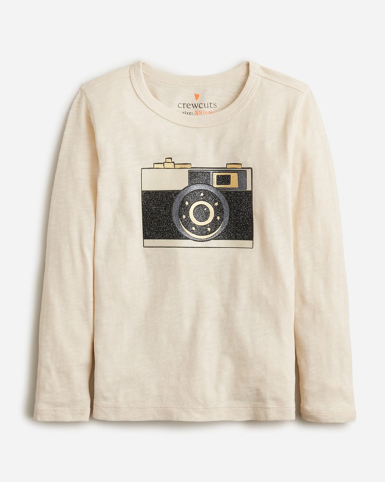 Girls' long-sleeve sparkly camera graphic T-shirt | J.Crew US