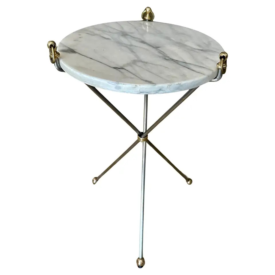 Italian Brass and Steel Tripod Side Table | 1stDibs