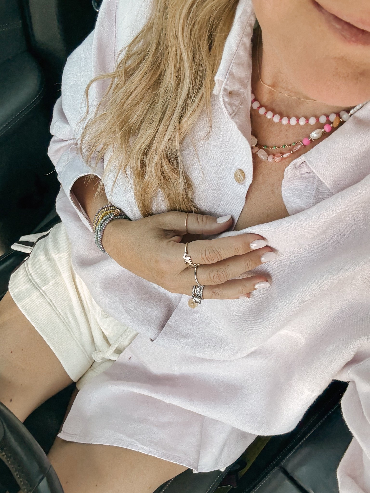 Vacation energy but make it errands-approved.
Linen button downs paired with a casual short are my forever summer go-to—easy, elevated, and still breathable when Phoenix hits pizza oven temps.
Wore this for a quick lunch + grocery run and felt pulled together without trying too hard.
Stacked bracelets, pearls, and a fresh set—because the little things do it for me.

✨ Linking the exact set, jewelry stack, and similar styles
👜 Bonus: This top also doubles as a beach coverup.

#LTKsummer #LTKstyletip #LTKunder100 #momstyle