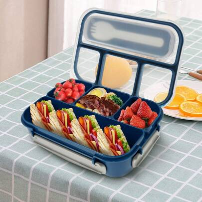 Bento Box 1300ML 4 Compartments Bento Box Sealed Leak-Proof Meal Box Microwave Freezer Dishwasher Safe Portable Food Container For Home Office School | SHEIN
