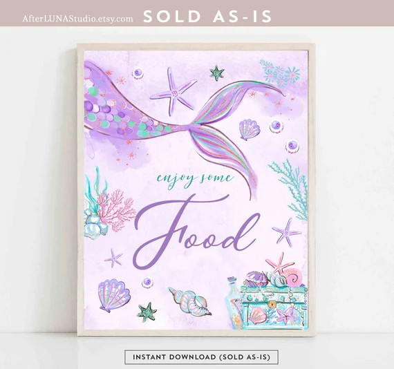 Lavender Purple Teal Mermaid Birthday Party Food Table Sign Mermaid Birthday Party Sign Decors Pr... | Etsy (US)
