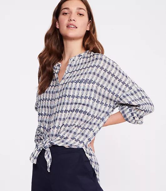 Lou & Grey Houndstooth Plaid Tie Front Shirt | Lou & Grey (US)