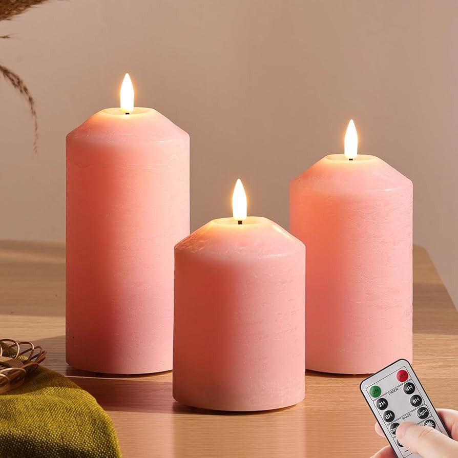 Eywamage Pink Flameless Pillar Candles with Remote, Flickering LED Wax Candlles Battery Powered S... | Amazon (CA)