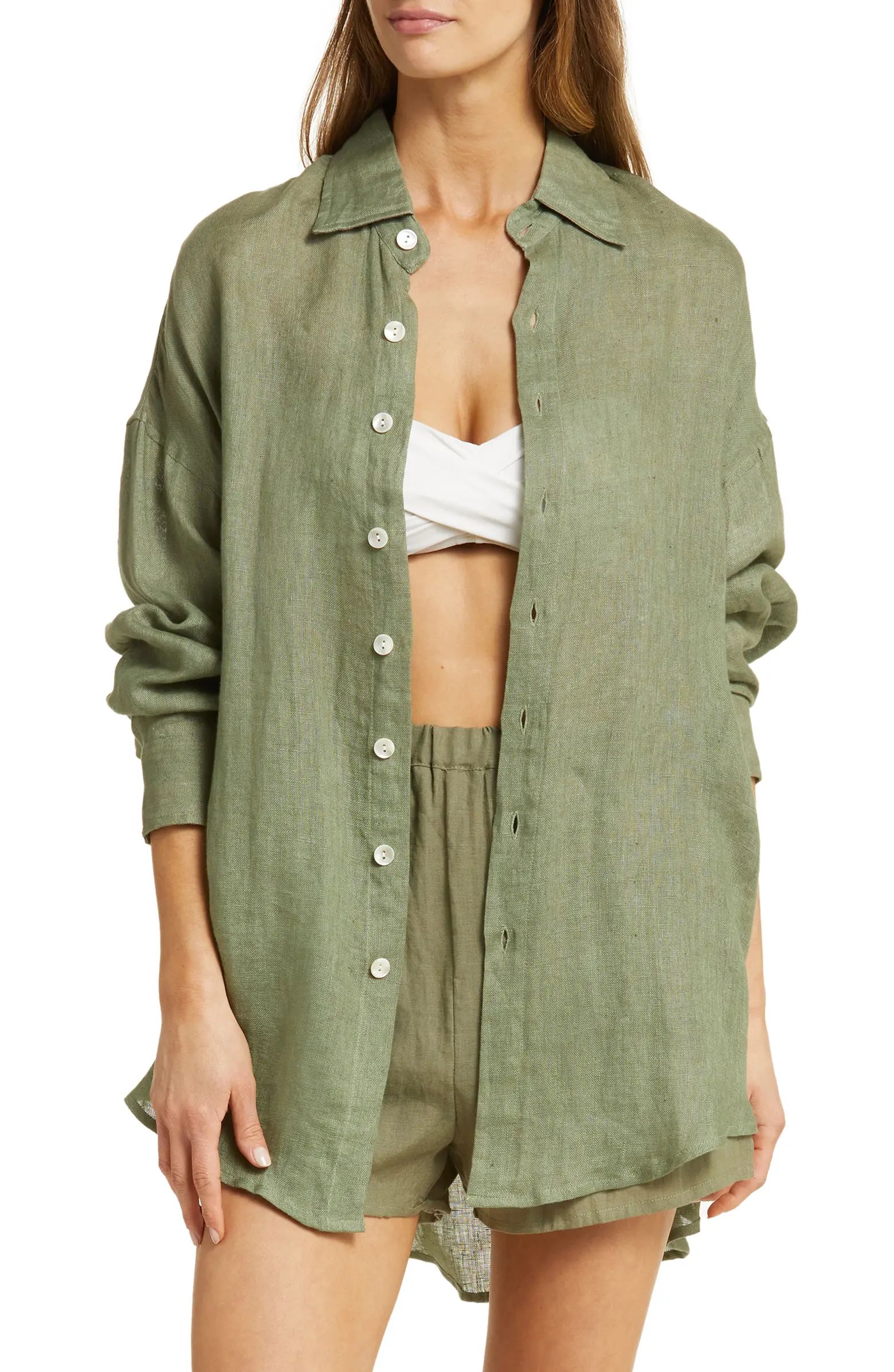 Playa Oversize Linen Cover-Up Shirt | Nordstrom