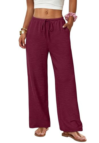 Sampeel Linen Pants Women Wide Leg Palazzo Pants Flowy Beach Vacation Clothes Spring Casual Summer Outfits Vacation Cruise 2026 Fashion Clothing Boho Luxury Airport Outfits Trouser Purple | Amazon (US)