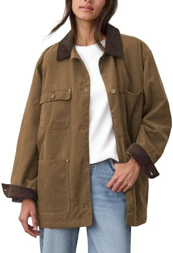 Barn Jackets for Women 2025 Fall Oversized Utility Cotton Coat Corduroy Collar Vintage Workwear w... | Amazon (US)