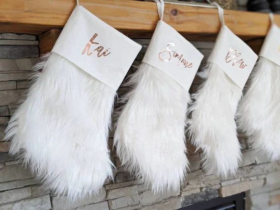 Faux Fur Stocking, Rose Gold Stocking, Christmas Stocking, Personalized Stocking, White Christmas... | Etsy (US)