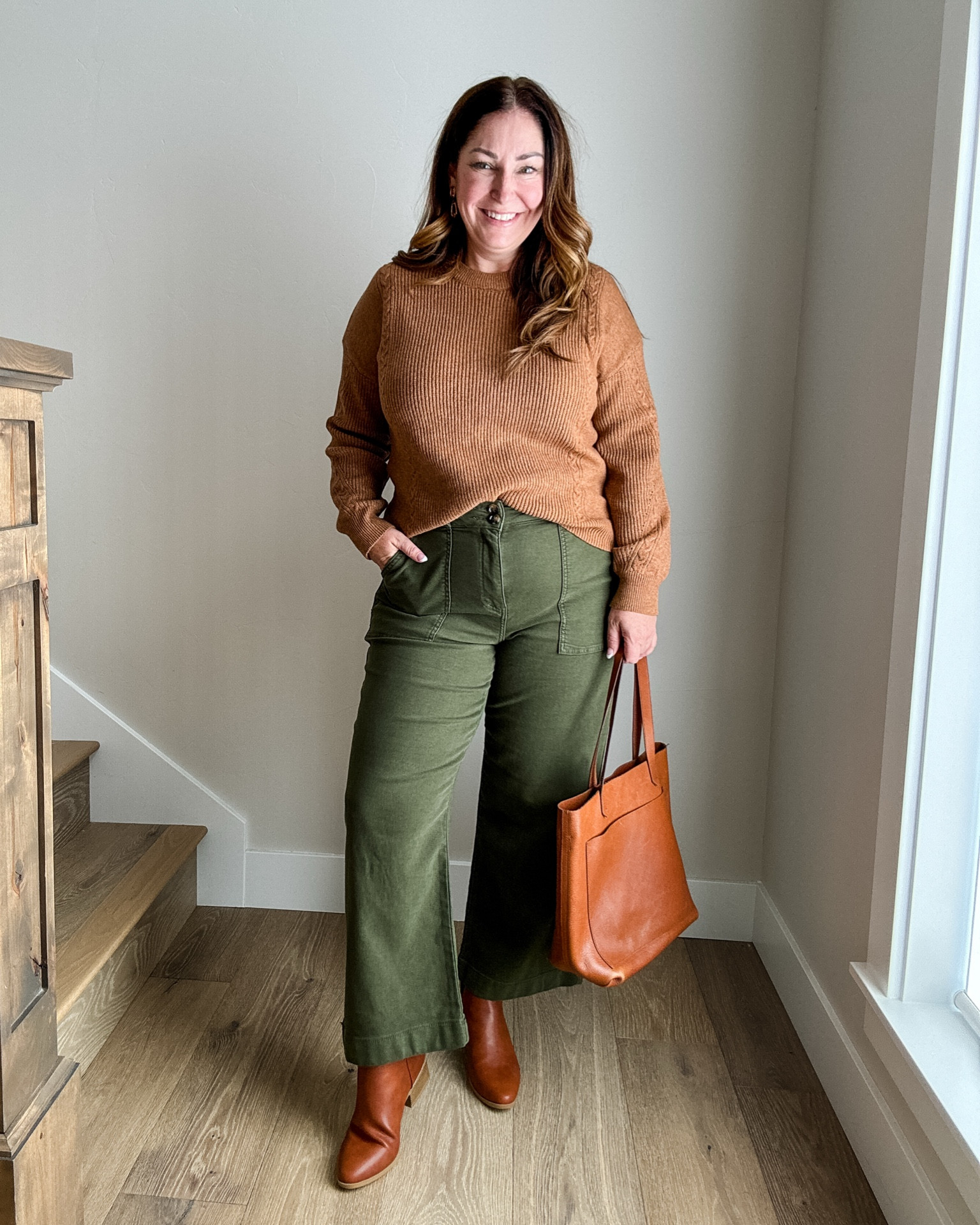 Fall outfit with wide leg pants great for casual workwear 
·wearing 12 in pants, L in sweater 

#LTKSeasonal #LTKSaleAlert #LTKMidsize