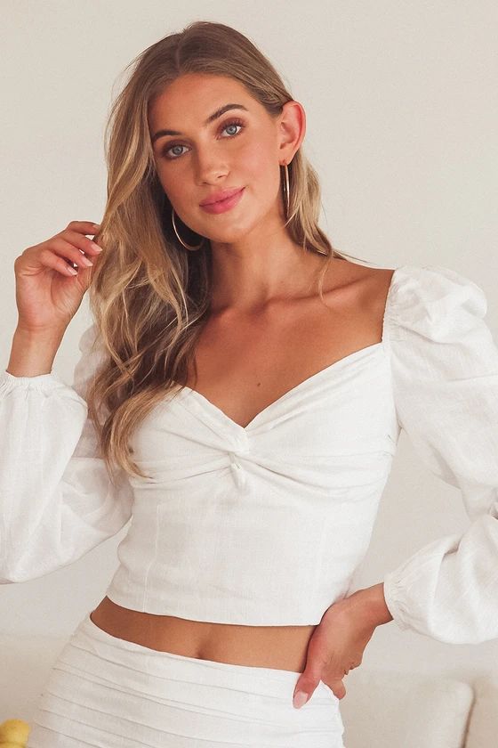 All the More Charming White Balloon Sleeve Crop Top | Lulus (US)