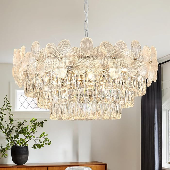 Chrome Modern Flower Crystal Chandelier 11 Lights 6-Tier Luxury Chandelier Light Fixture 24" for ... | Amazon (US)