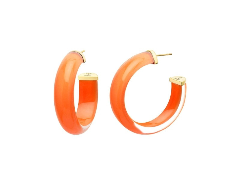14K Yellow Gold Over Sterling Silver Small Illusion Acrylic Hoop Earrings in Orange | JTV Jewelry
