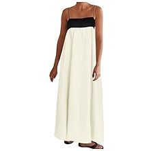 Generic Womens Linen Maxi Dress Contrast Trim Spaghetti Straps Summer Outfits Sleeveless Long Dre... | Amazon (US)