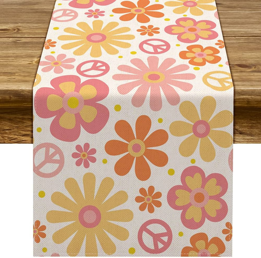 Groovy Table Runner Hippie Daisy Flower Peace Love Birthday Party Retro Kitchen Dining Home Decor... | Amazon (US)