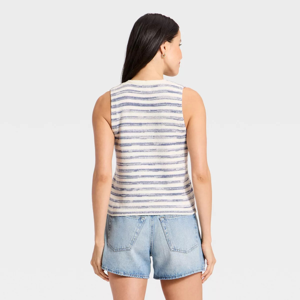 Women's Button-Front Standard Fit Tank Top - Universal Thread™ Blue Striped M | Target