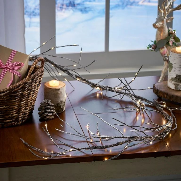Noble House Pre-Lit 6" x 4' Artificial Twig Christmas Garland, Snowy | Walmart (US)