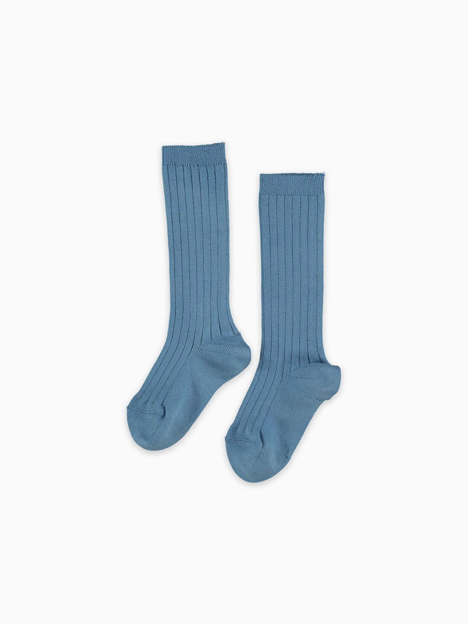 Dusty Blue Ribbed Knee High Kids Socks | La Coqueta (US)