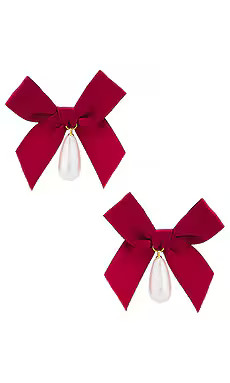 petit moments Bow Drop Pearl Earrings in Crimson from Revolve.com | Revolve Clothing (Global)