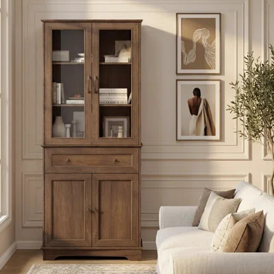 72" Tall Kitchen Pantry Cabinet with Glass Door Farmhouse Storage for Living Room, Dining Room, Office | Wayfair North America
