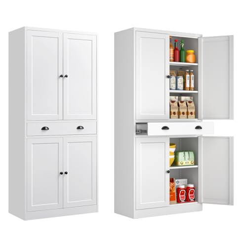 Polup Metal Kitchen Pantry Cabinet, 71'' Tall Food Pantry Storage Cabinet with Doors and Shelves, White Freestanding Cupboard for Dining Room, Living Room - Assemble Required | Amazon (US)
