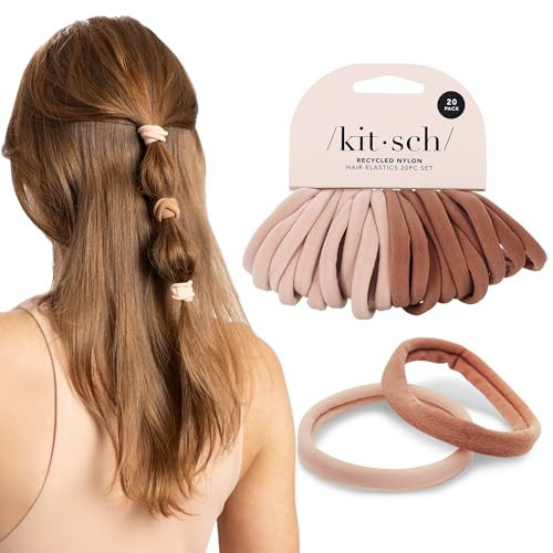 Kitsch Blush Hair Ties 20pcs No Damage - Hair Bands for women - Strong Stretchy Hairbands & Hair Bobbles - Soft Nylon Hair Elastics, Snag-Free Rubber Bands for Updos & Braids | Amazon (UK)
