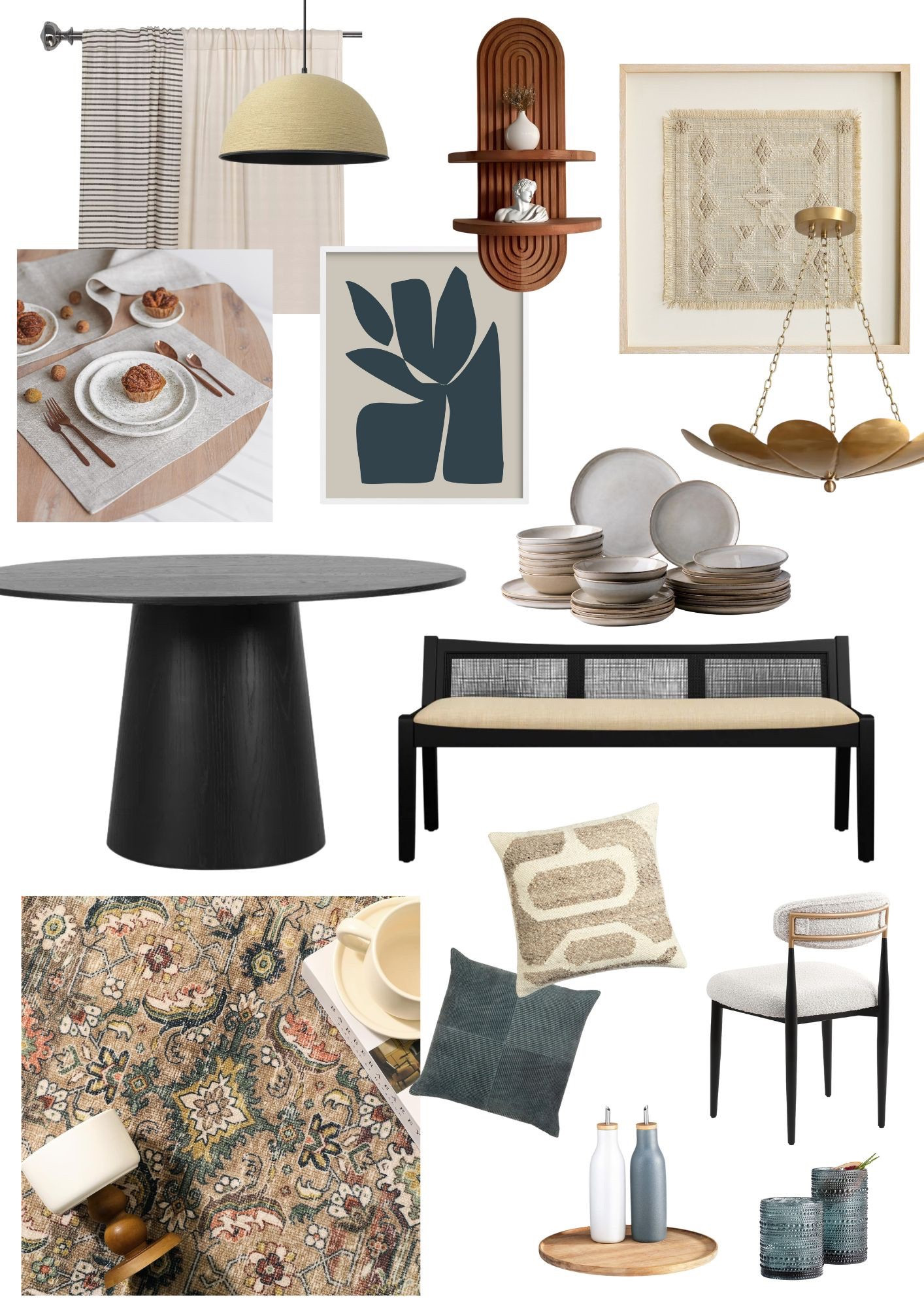 This week’s mood board features a bold dining nook concept! In case you’re low on space in your dining area, then try these space-saving furniture pieces. The round table allows for functional flow, and slide-in bench seating means you can push the arrangement up against the wall to keep things out of the way! I love the pops of black, navy, and cream, too…What are your favorite pieces in this dream room collection?

#LTKFindsUnder100 #LTKHome #LTKFindsUnder50