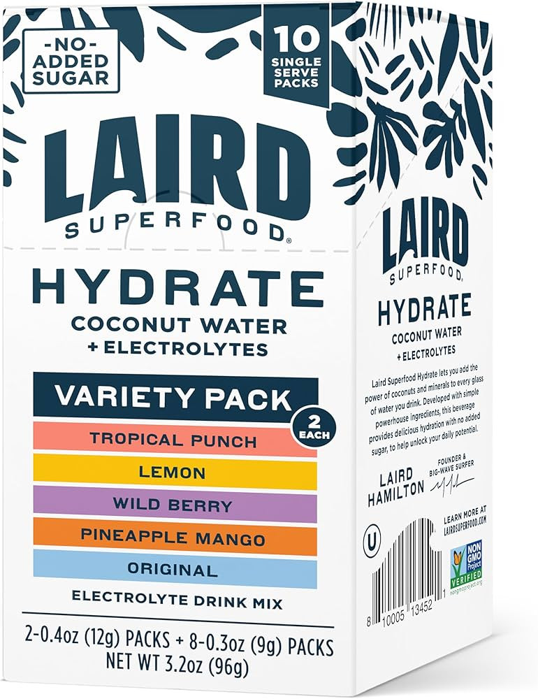 Laird Superfood Hydrate Coconut Water – Electrolyte Drink Mix – Variety Pack, 10 Single Serve... | Amazon (US)