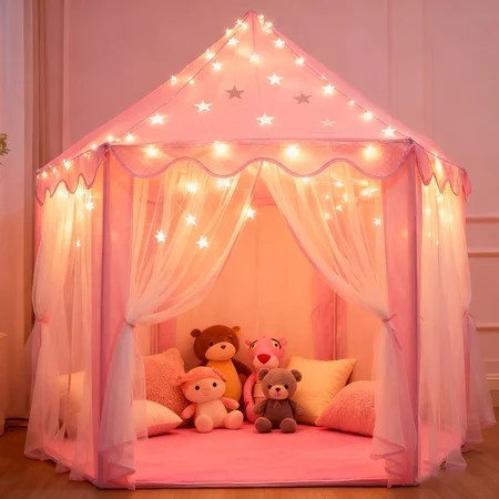 YSPUKY Kids Tent, Princess Play Tent for Kids Toddler Outdoor Toys Without Rug&lights, Playhouse, Castle, Christmas Birthday Gifts for Girls 55x55x53 in | Walmart (US)