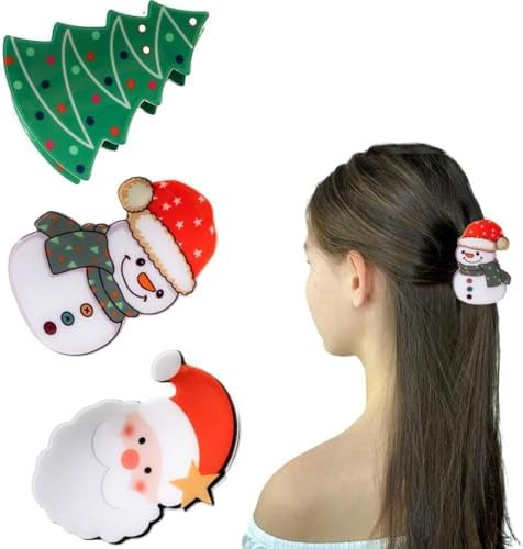 Christmas Hair Claw Clips for Women Girls, 3 Pcs Christmas-ree Snowman Santa Claus Hair Claw Clip... | Amazon (US)