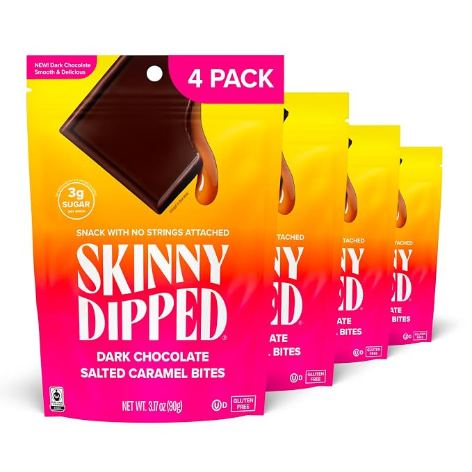 SkinnyDipped Dark Chocolate Salted Caramel Bites, 3.17oz Bags | 4 Pack | Amazon (US)