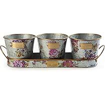 MacKenzie-Childs Flower Market Galvanized Herb Pots with Tray, Pots for Indoor or Outdoor Plants, Se | Amazon (US)