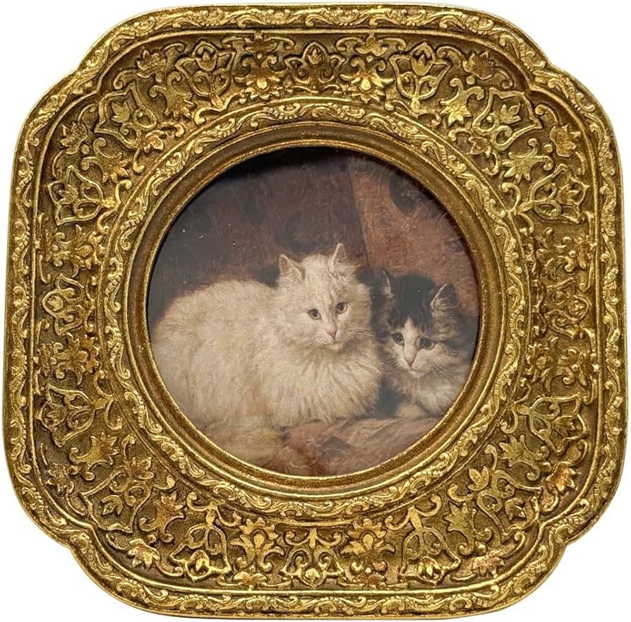 CISOO 3x3 Vintage Small Round Picture Frame, Antique Ornate Gold Circle Photo Frame for Table Top... | Amazon (US)