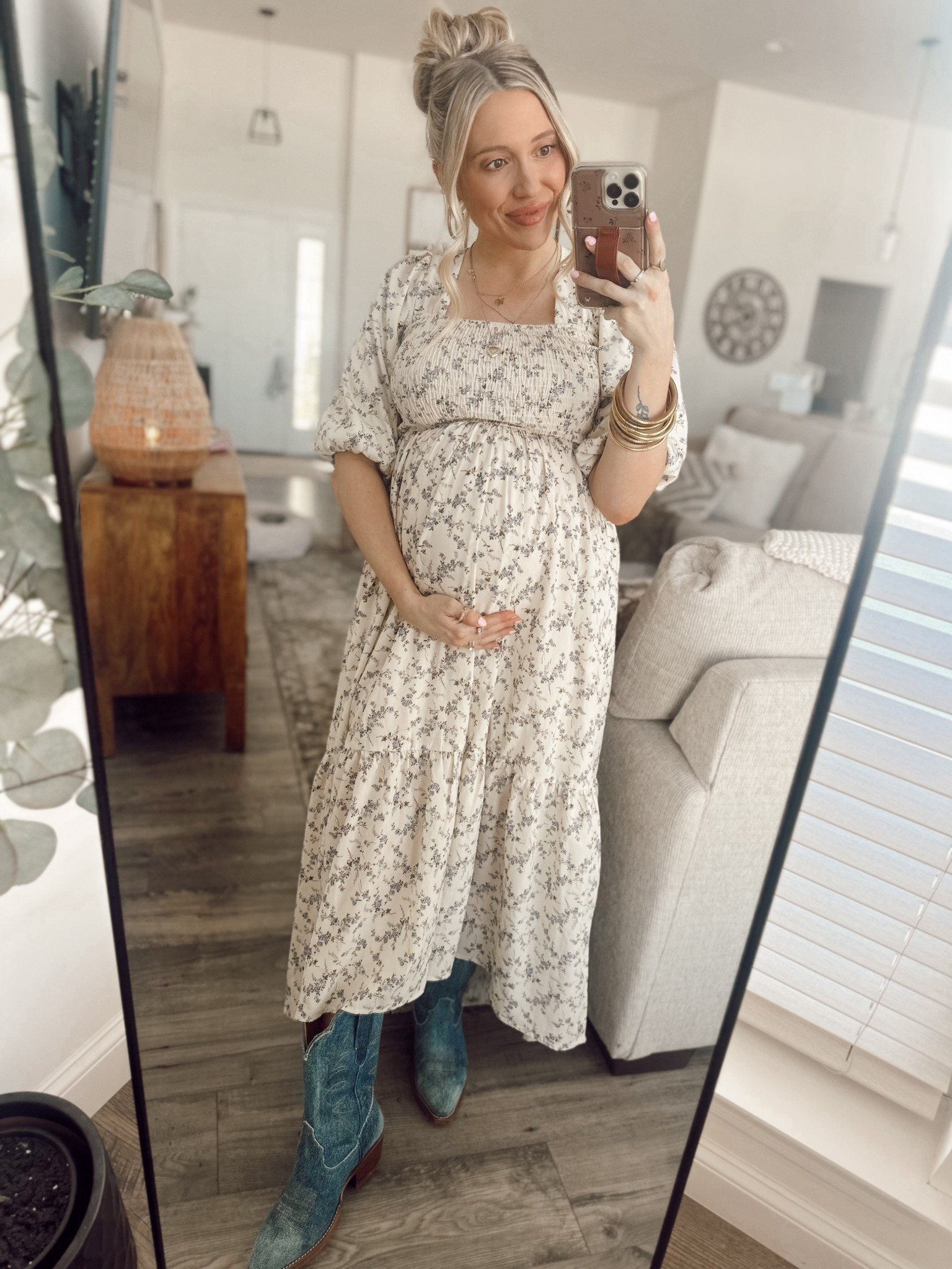 calling all boy moms 🩵 I’m loving this dress from pink blush maternity I’m in the size small — such a effortless elegant dress - Floral Smocked Ruffle Tiered Maternity Maxi Dress. Featuring a gorgeous floral print and a flattering smocked bodice, this dress is designed to grow with you throughout your pregnancy. The tiered ruffled skirt adds a touch of romance and flow, while lightweight, breathable fabric keeps you comfortable all day long. Perfect for baby showers, brunch, or summer outings, this dress seamlessly blends style and comfort. Embrace your bump in style and showcase your natural glow with this beautiful, versatile maxi—an absolute must-have for your maternity wardrobe!



#LTKBump #LTKBaby #LTKmomlife