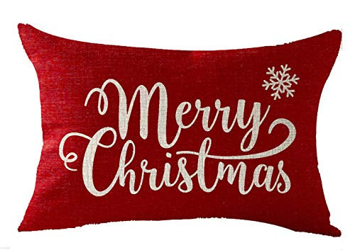 FELENIW Happy Winter Snowflakes Merry Christmas Throw Pillow Cover Cushion Case Cotton Linen Material Decorative Lumbar 12X20 inches | Amazon (US)
