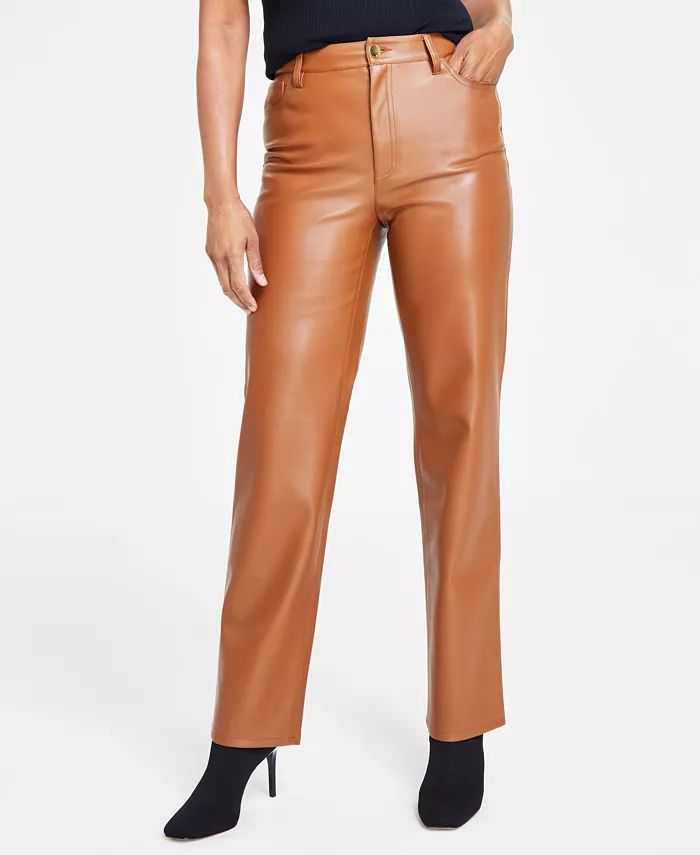 Women's Faux-Leather Straight-Leg Pants, Created for Macy's | Macy's