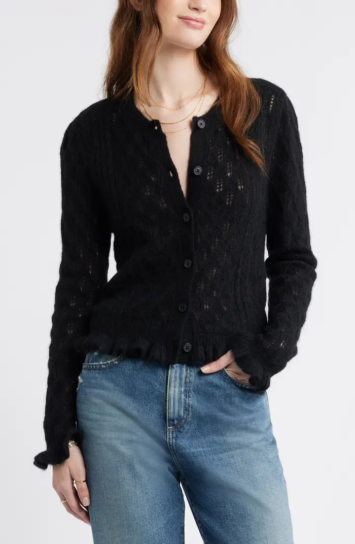 Pointelle Ruffle Edge Cardigan | Nordstrom