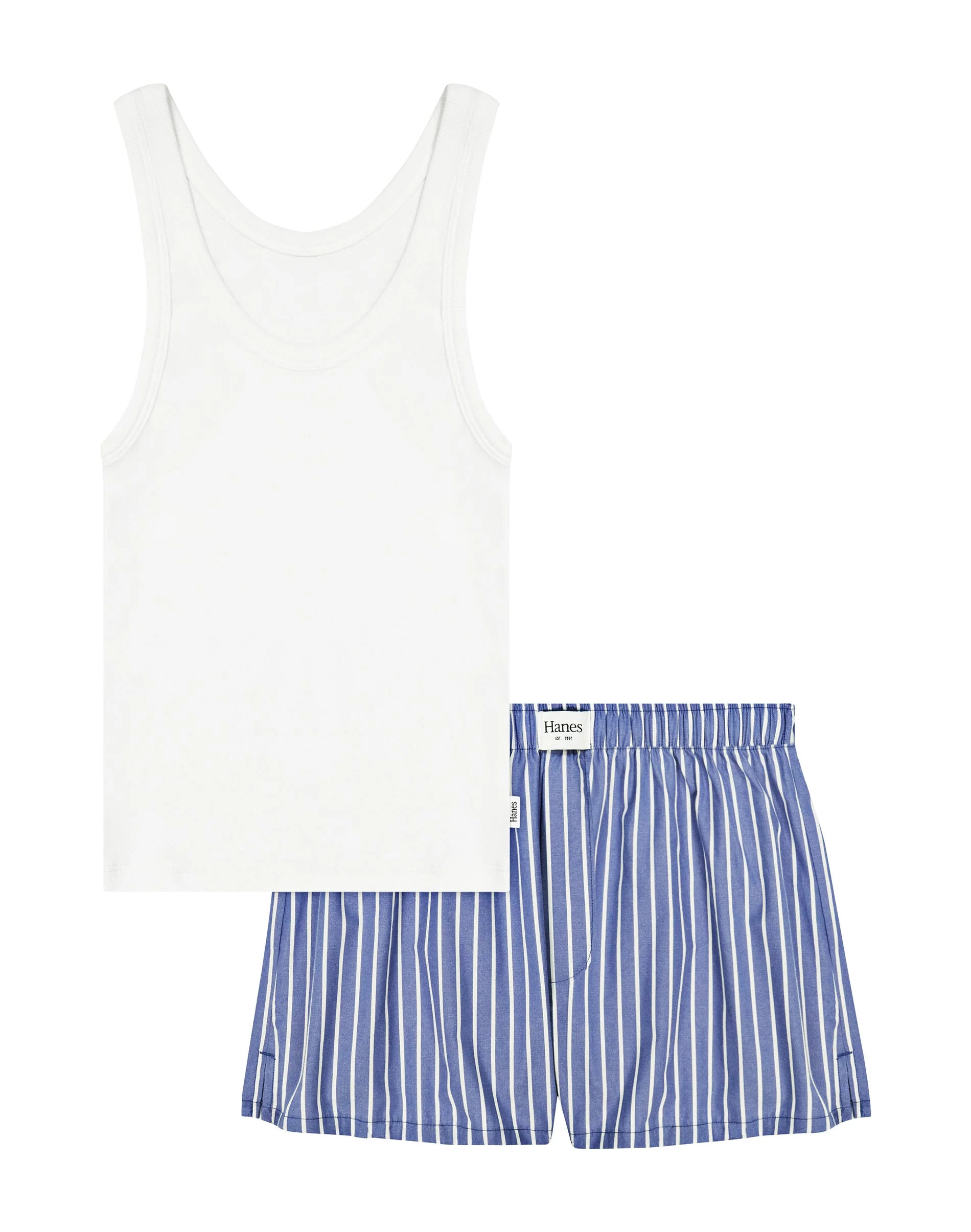 Hanes Originals Women's Comfywear Pajama Set, Sleep Top & Woven Shorts, Loungewear White/Beaming ... | Walmart (US)